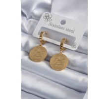 316L Çelik Gold Renk Pentagram İşleme Model Kadın Küpe