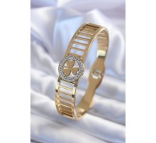 316L Çelik Gold Renk Zirkon Taşlı Yonca Model Kadın Kelepçe