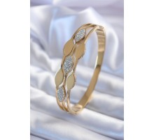 316L Çelik Gold Renk Arpa Model Zirkon Taş Detay Kadın Kelepçe Bileklik