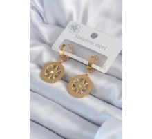 316L Çelik Gold Renk Kutup Yıldızı Model İşleme Detay Zirkon Taşlı Kadın Küpe