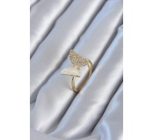 Gold Renk Zirkon Taş Detay Pirinç Kadın Yüzük