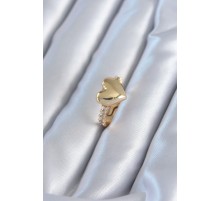 Gold Renk Pirinç Zirkon Taşlı Kalp Model Kadın Yüzük