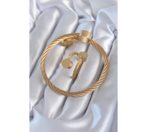 316L Çelik Gold Renk Sarmal Model Erkek Bileklik Yüzük Kombini 316L Çelik Gold Renk Sarmal Model Erkek Bileklik Yüzük Kombini