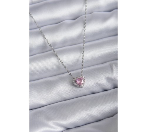 316L Çelik Zincirli Gümüş Renk Pembe Zirkon Taşlı Charm Kadın Kolye 316L Çelik Zincirli Gümüş Renk Pembe Zirkon Taşlı Charm Kadın Kolye