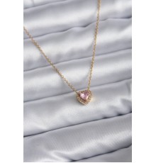 316L Çelik Zincir Gold Renk Pembe Zirkon Taşlı Charm Kadın Kolye