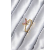 Gold Renk Pembe Zirkon Taşlı Kelebek Model Kadın Yüzük