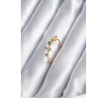 Gold Renk Zirkon Taşlı Renkli Zirkon Taşlı Kadın Yüzük