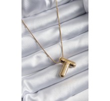 316L Çelik Gold Renk Bubble "T" Harf Model Kadın Kolye