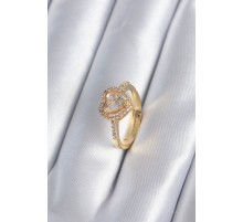 Pirinç Gold Renk Zirkon Taşlı Kalp Charm Model Kadın Yüzük