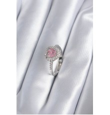 Pirinç Gümüş Renk Pembe Zirkon Taş Kalp Charm Model Kadın Yüzük