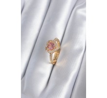 Pirinç Gold Renk Pembe Zirkon Taş Kalp Charm Model Kadın Yüzük