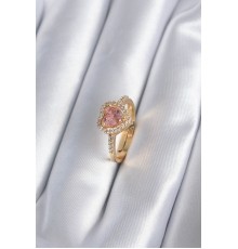 Pirinç Gold Renk Pembe Zirkon Taş Kalp Charm Model Kadın Yüzük
