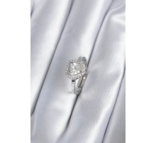 Pirinç Gümüş Renk Zirkon Taşlı Kalp Charm Model Kadın Yüzük