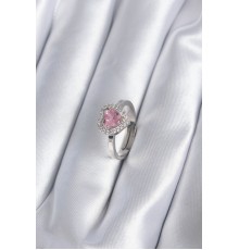 Pirinç Gümüş Renk Pembe Zirkon Taşlı Charm Model Kadın Yüzük