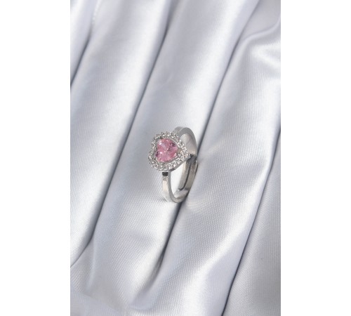 Pirinç Gümüş Renk Pembe Zirkon Taşlı Charm Model Kadın Yüzük Pirinç Gümüş Renk Pembe Zirkon Taşlı Charm Model Kadın Yüzük