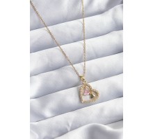 316L Çelik Gold Renk Zincir Zirkon Taşlı Kalp Model Kadın Kolye