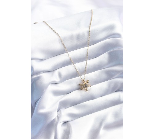 316L Çelik Gold Renk Zirkon Taşlı Kar Tanesi Projeksiyon Model Kadın Kolye