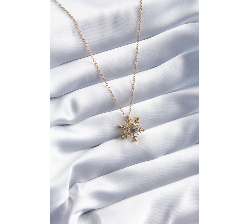 316L Çelik Gold Renk Zirkon Taşlı Kar Tanesi Projeksiyon Model Kadın Kolye