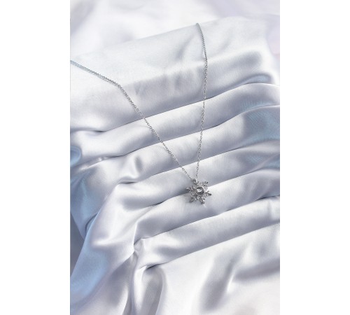 316L Çelik Gold Renk Zirkon Taşlı Kar Tanesi Projeksiyon Model Kadın Kolye