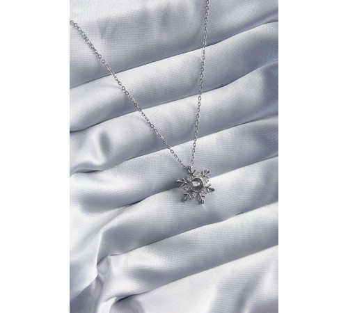 316L Çelik Gold Renk Zirkon Taşlı Kar Tanesi Projeksiyon Model Kadın Kolye