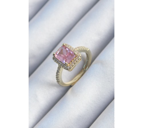 Pirinç Gold Renk Pembe Zirkon Taşlı Kadın Yüzük Pirinç Gold Renk Pembe Zirkon Taşlı Kadın Yüzük