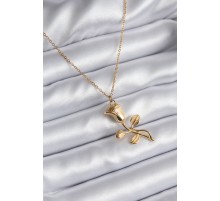 316L Çelik Gold Renk Gül Model Kadın Kolye