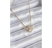 316L Çelik Gold Renk Zirkon Taşlı Boynuz Model Kadın Kolye