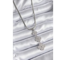 316L Çelik Gümüş Renk İtalyan Zincir Zirkon Taşı Yonca Model Kadın Kolye