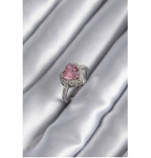 Gümüş Renk Pembe Zirkon Taşlı Charm Kalp Model Kadın Yüzük