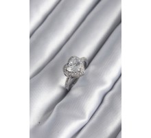 Pirinç Gümüş Renk Zirkon Taş Kalp Charm Model Kadın Yüzük