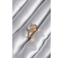 Pirinç Gold Renk Zirkon Taşlı Kalp Charm Model Kadın Yüzük