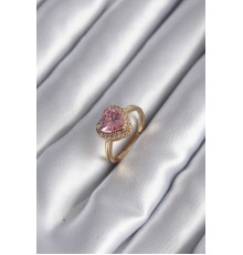 Pirinç Gold Renk Pembe Zirkon Taş Kalp Charm Model Kadın Yüzük