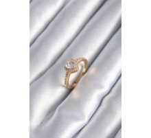 Pirinç Gold Renk Zirkon Taşlı Kalp Charm Model Kadın Yüzük