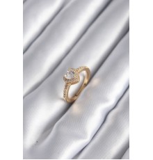 Pirinç Gold Renk Zirkon Taşlı Kalp Charm Model Kadın Yüzük