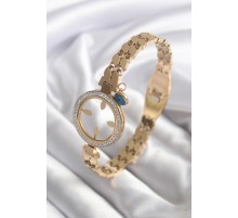 316L Çelik Gold Renk Arpa Model Zirkon Taş Detay Çeyrek Altın Takılabilir Kadın Kelepçe