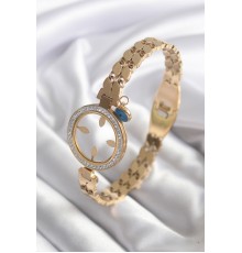 316L Çelik Gold Renk Arpa Model Zirkon Taş Detay Çeyrek Altın Takılabilir Kadın Kelepçe