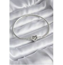 Pirinç Gümüş Renk Zirkon Taşlı Kalp Sonsuzluk Model Charm Kadın Bileklik