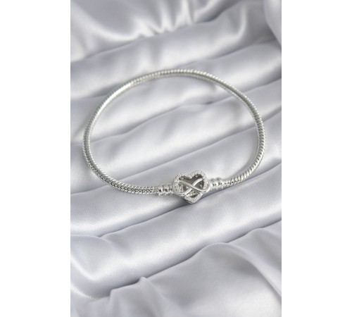 Pirinç Gümüş Renk Zirkon Taşlı Kalp Sonsuzluk Model Charm Kadın Bileklik