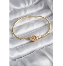 Pirinç Gold Renk Zirkon Taşlı Kalp Sonsuzluk Model Charm Kadın Bileklik