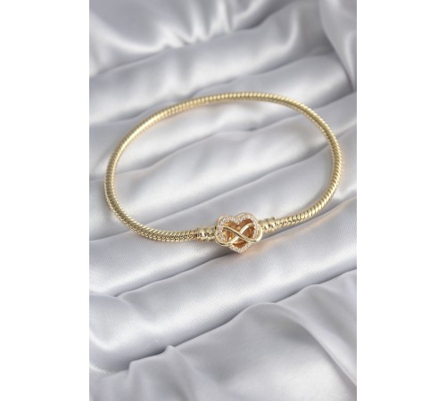 Pirinç Gold Renk Zirkon Taşlı Kalp Sonsuzluk Model Charm Kadın Bileklik