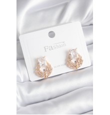 Pirinç Gold Renk Zirkon Taşlı Kadın Küpe