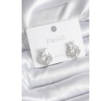 Pirinç Gümüş Renk Zirkon Taşlı Kadın Küpe