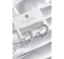 Pirinç Gümüş Renk Zirkon Taşlı Kadın Küpe