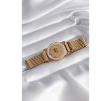 316L Çelik Gold Renk Mıknatıslı Hasır Zirkon Taşlı Çeyrek Altın Model Kadın Bileklik