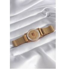 316L Çelik Gold Renk Mıknatıslı Hasır Zirkon Taşlı Çeyrek Altın Model Kadın Bileklik