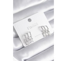 Pirinç Gümüş Renk 3'lü Sallantı Zirkon Taşlı Küpe