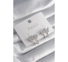 Pirinç Gümüş Renk Zirkon Taşlı Kelebek Model Kadın Küpe
