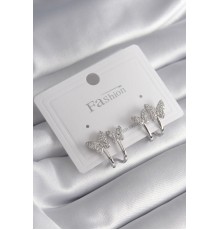 Pirinç Gümüş Renk Zirkon Taşlı Kelebek Model Kadın Küpe
