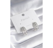 Pirinç Gümüş Renk Zirkon Taşlı Kadın Küpe