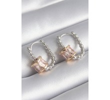 Pirinç Gümüş Renk Top Model Gold Renk Zirkon Taşlı Kadın Küpe